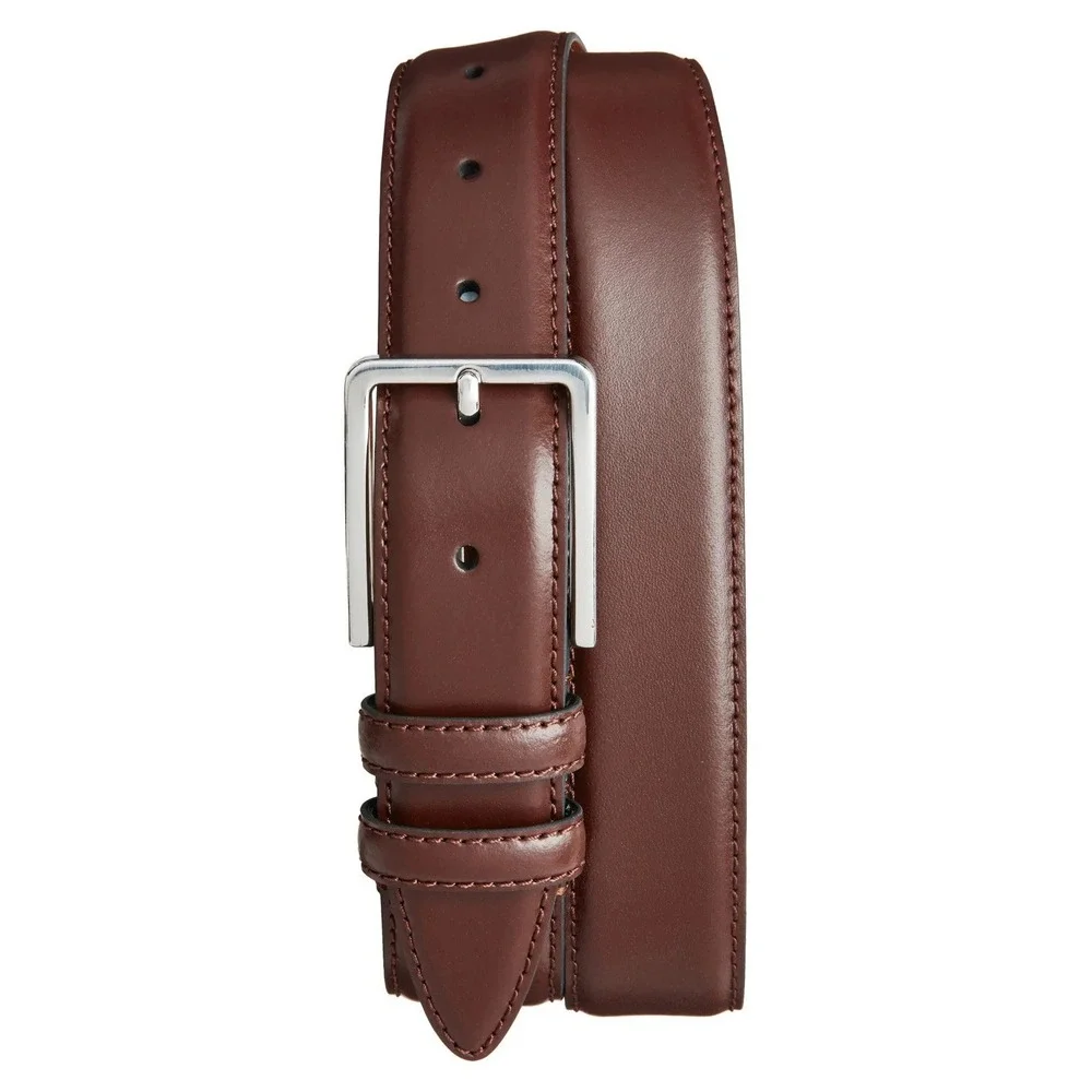 Travis Nordstrom Genuine Leather Belt Size 44 Dark Brown Silver Buckle NWOT